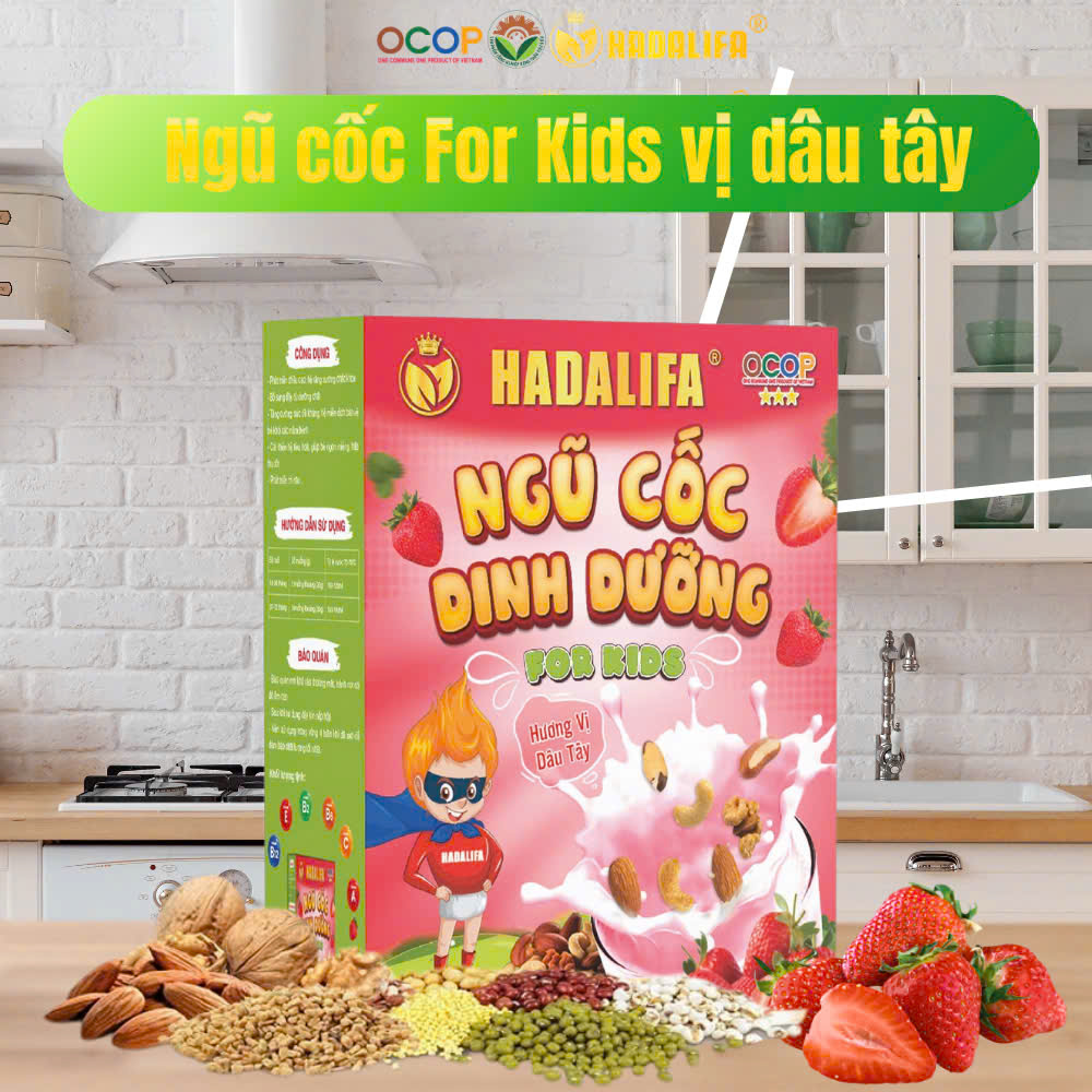 Ngũ cốc Hadalifa For Kids vị dâu tây (25g/gói, 22 gói/hộp)
